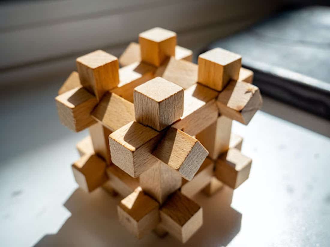Un rompecabezas 3D de madera.