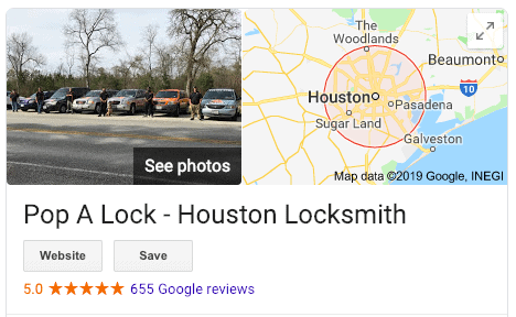 Ejemplo de listado de Google Maps de Pop-A-Lock Houston